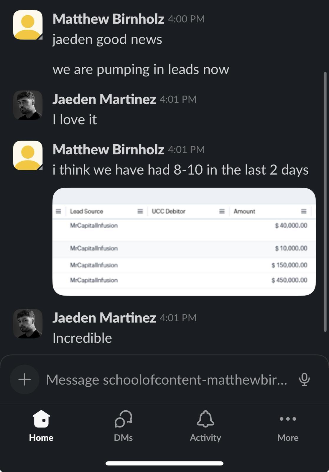 Client generating $40K-$450K in leads